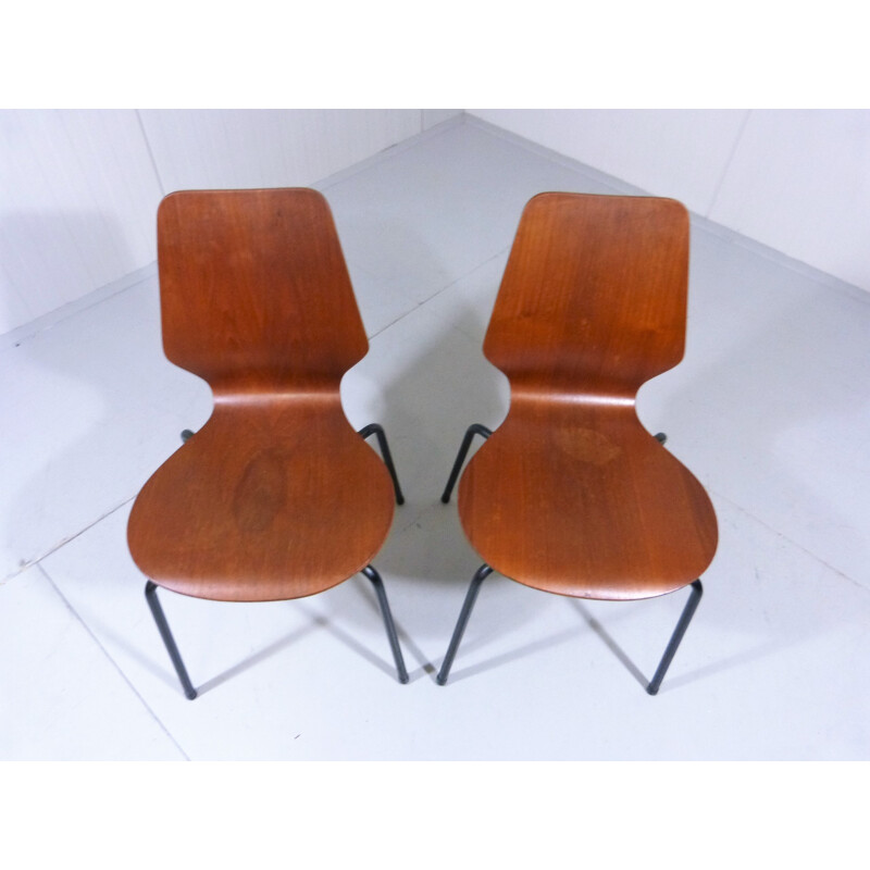 Pair of Danish stackable teak plywood chairs - 1950s
