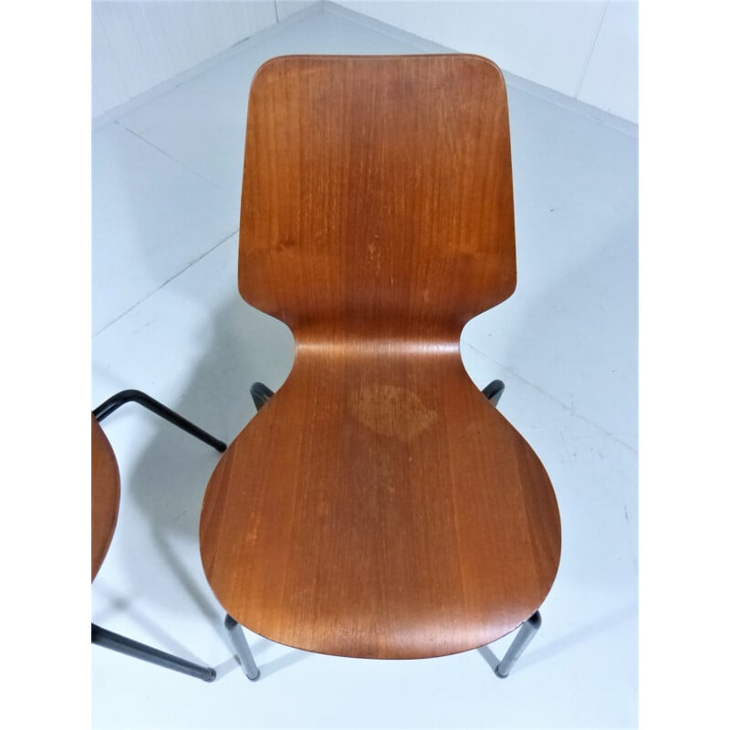 Pair of Danish stackable teak plywood chairs - 1950s