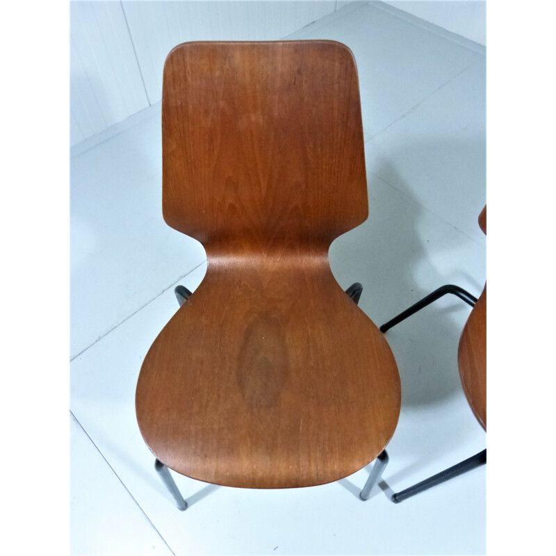 Pair of Danish stackable teak plywood chairs - 1950s