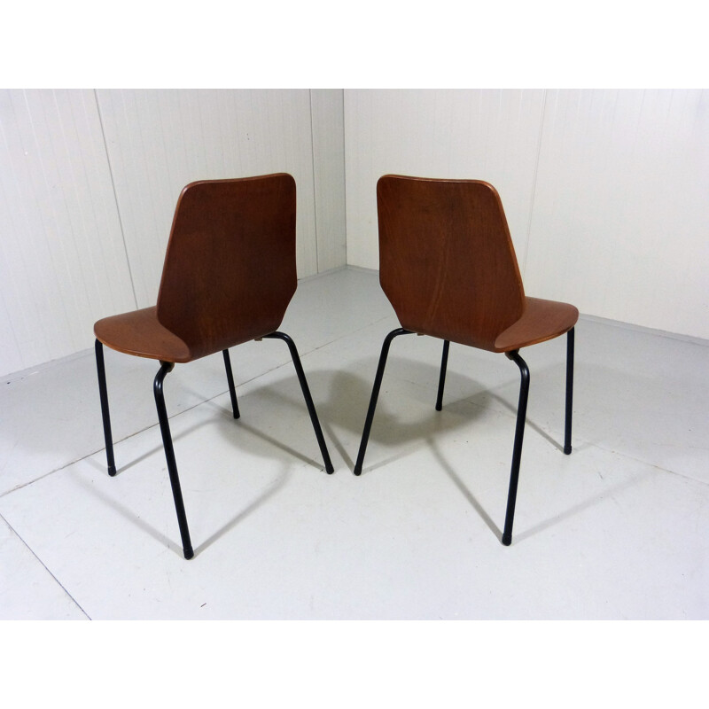 Pair of Danish stackable teak plywood chairs - 1950s