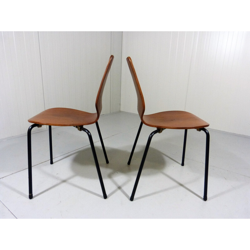 Pair of Danish stackable teak plywood chairs - 1950s