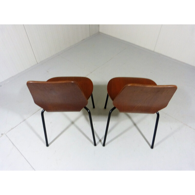 Pair of Danish stackable teak plywood chairs - 1950s