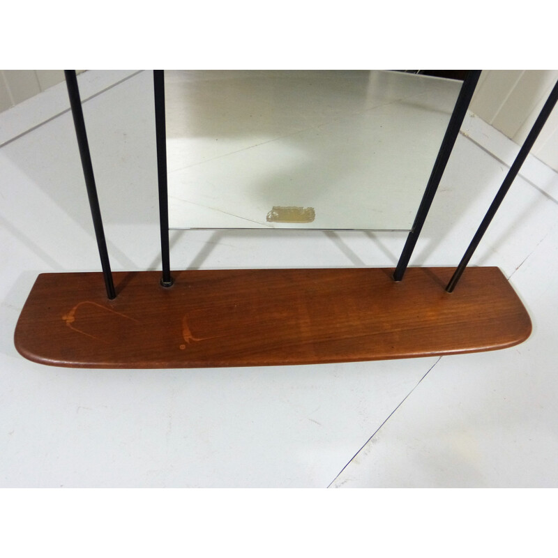 Scandinavian coat rack with mirror in teak - 1950s