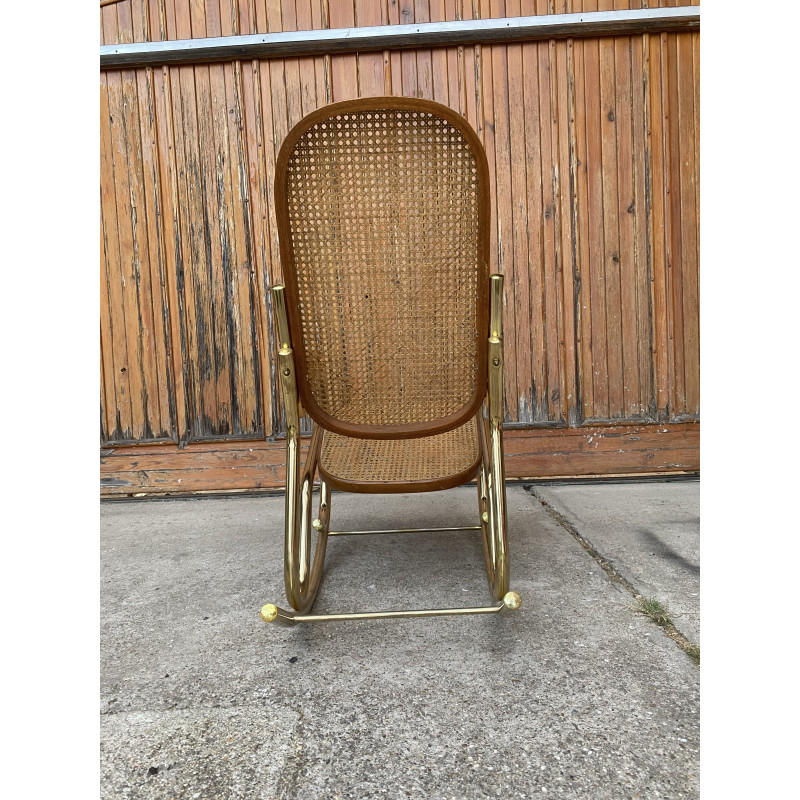 Vintage brass and cane rocking chair, Italy