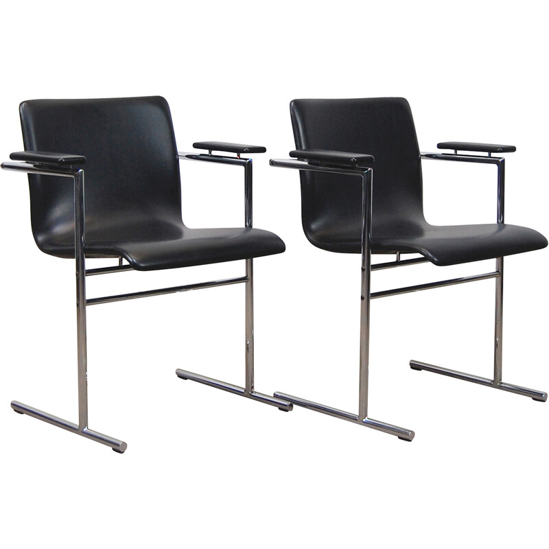 Pair of vintage "Oslo" bridge chairs in chromed metal by Rudi Verelst for Novalux, 1970s