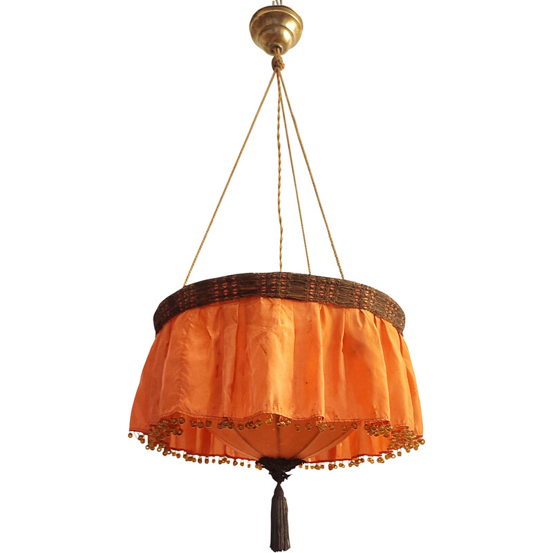 Vintage satin fabric pendant lamp, Spain 1940s