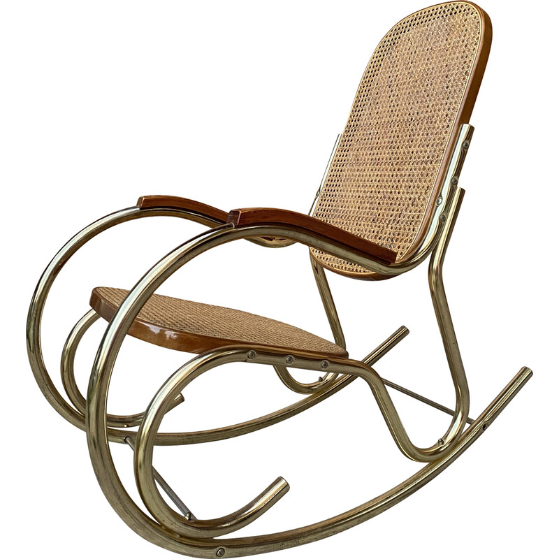 Vintage messing en rotan schommelstoel, Italië