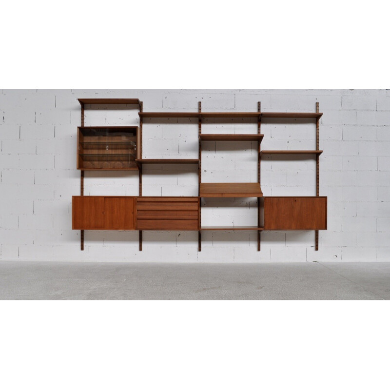 Cado teak and brass wall unit with several modules, Poul CADOVIUS - 1950s