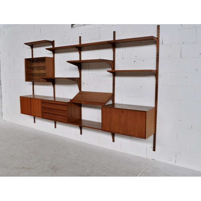 Cado teak and brass wall unit with several modules, Poul CADOVIUS - 1950s