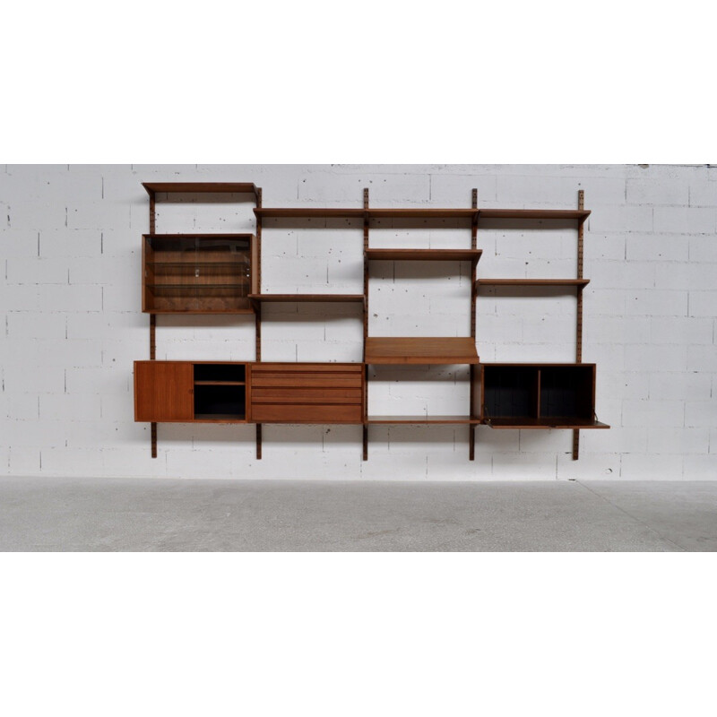 Cado teak and brass wall unit with several modules, Poul CADOVIUS - 1950s