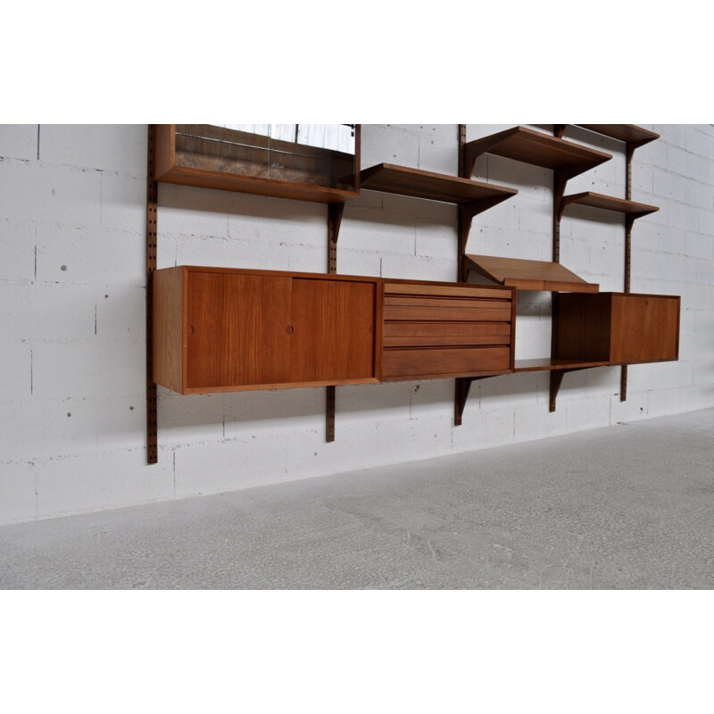 Cado teak and brass wall unit with several modules, Poul CADOVIUS - 1950s