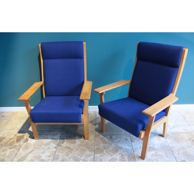 Pair of Getama "GE 181 A" lounge chairs in oak, Hans WEGNER - 1970s