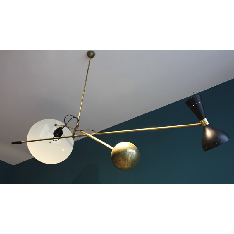 Black brass and metal ceiling lamp - 1960s