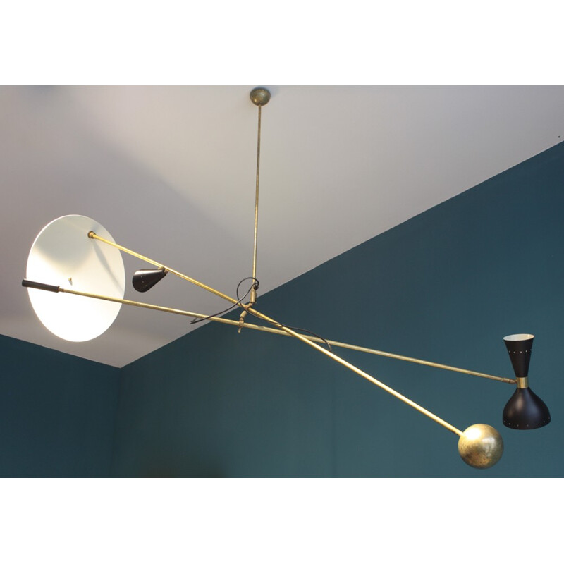 Black brass and metal ceiling lamp - 1960s