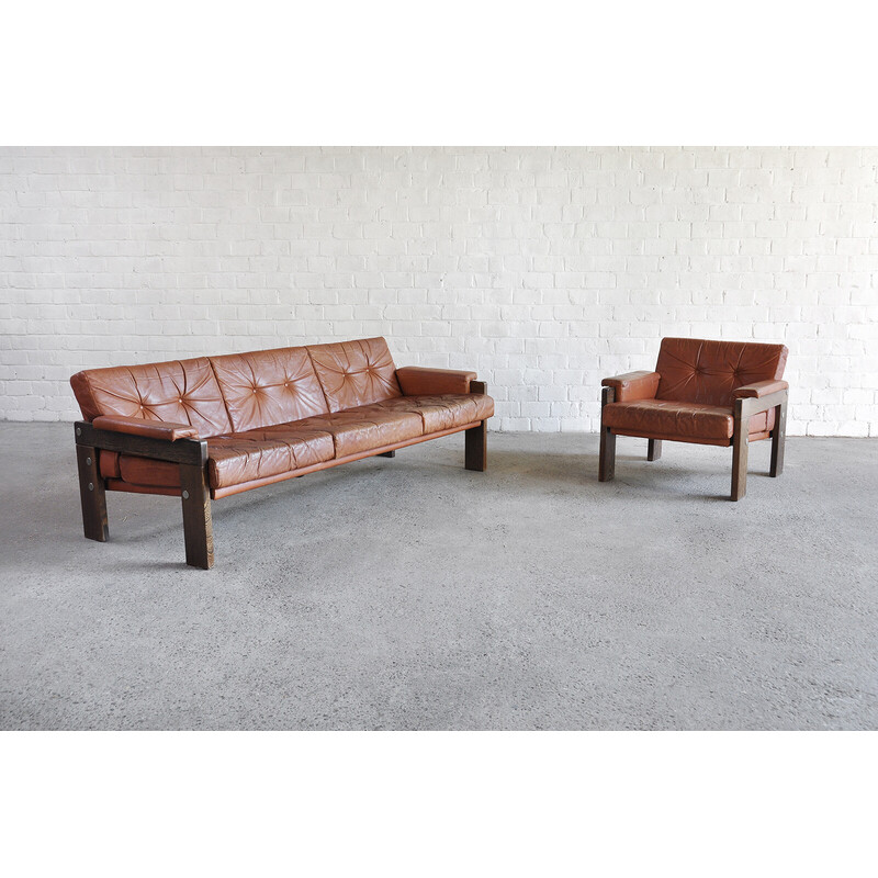 Vintage wenge and leather lounge set by Martin Visser for Spectrum, Holanda 1960