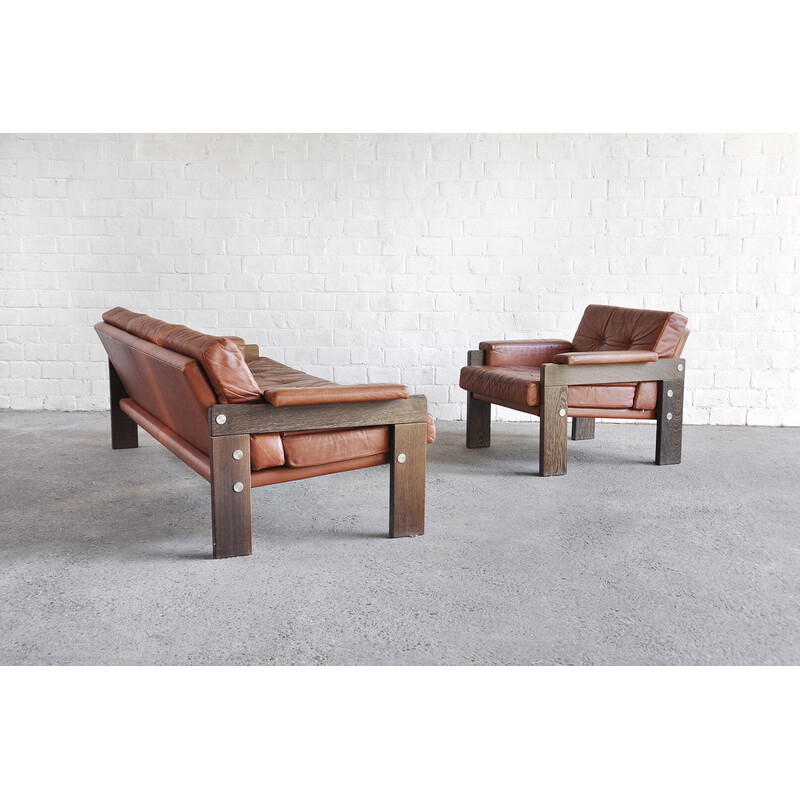 Vintage wengé and leather living room set by Martin Visser for Spectrum, Netherlands 1960s