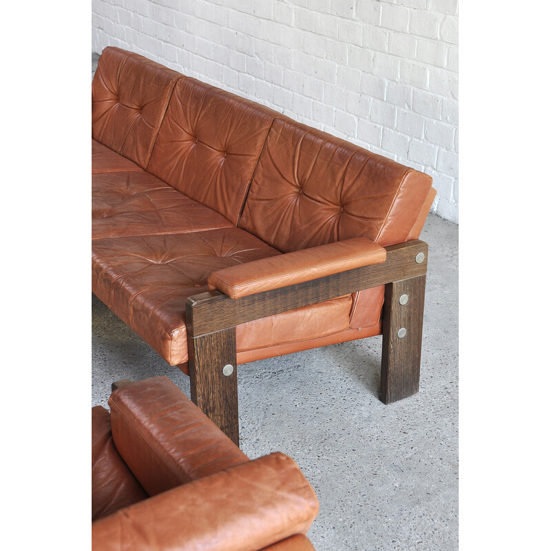 Vintage wengé and leather living room set by Martin Visser for Spectrum, Netherlands 1960s