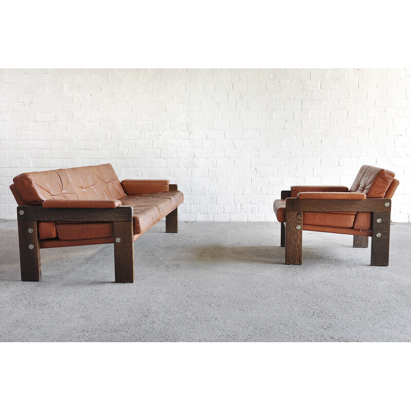 Vintage wenge and leather lounge set by Martin Visser for Spectrum, Holanda 1960