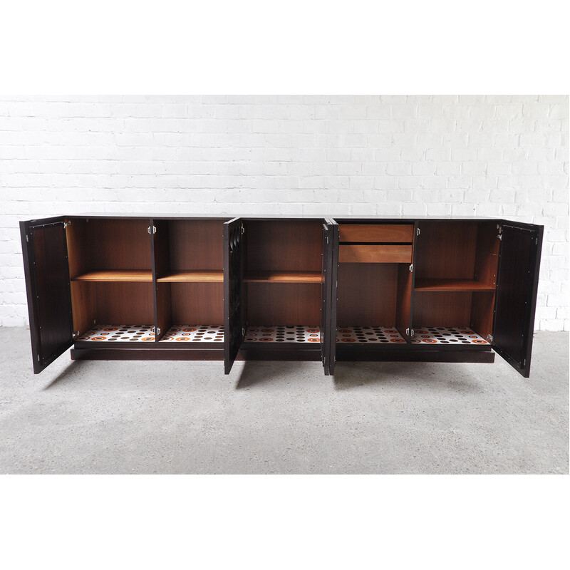 Vintage graphical Brutalist sideboard in brown oakwood, Belgium 1970s