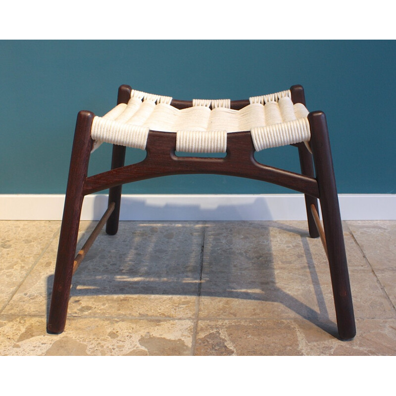 Tabouret blanc en bois avec assise tressée, Martin GODSK - 2000