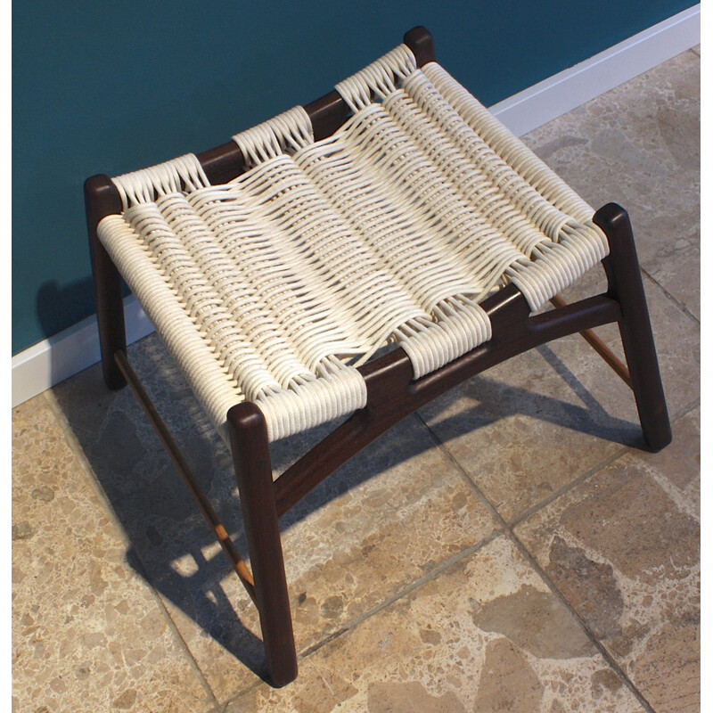 White wooden stool with woven seat, Martin GODSK - 2000s