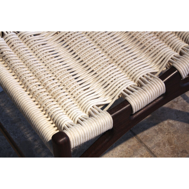 Tabouret blanc en bois avec assise tressée, Martin GODSK - 2000