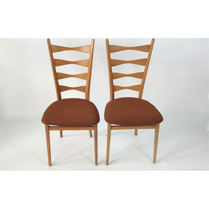 Pair of mid century dining chairs with high backrests by Ton, Czechoslovakia 1960s