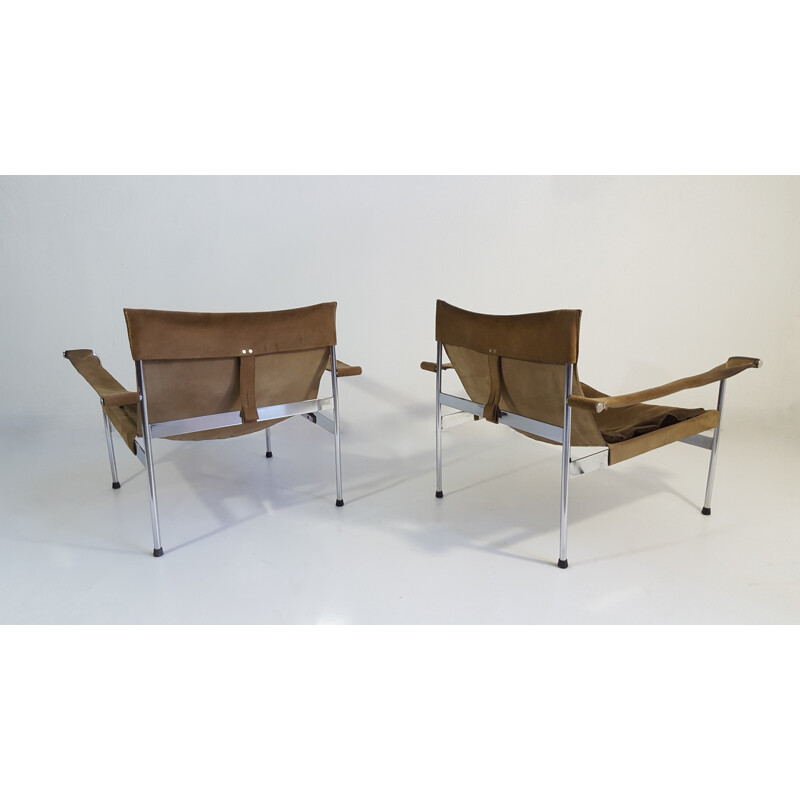 Tecta "D99" pair of lounge chairs in light brown suede and chromed steel, Hans KÖNECKE - 1960s