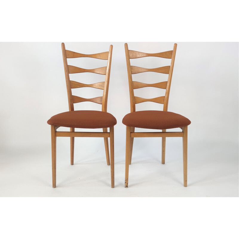 Pair of mid century dining chairs with high backrests by Ton, Czechoslovakia 1960s