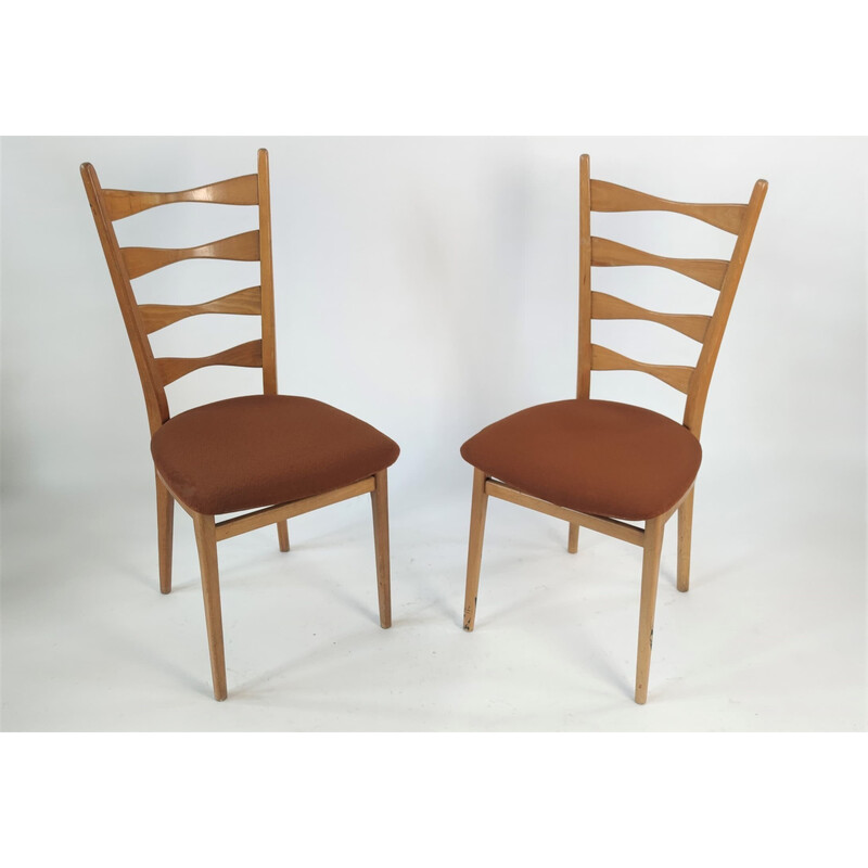 Pair of mid century dining chairs with high backrests by Ton, Czechoslovakia 1960s