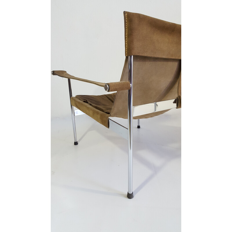 Tecta "D99" pair of lounge chairs in light brown suede and chromed steel, Hans KÖNECKE - 1960s