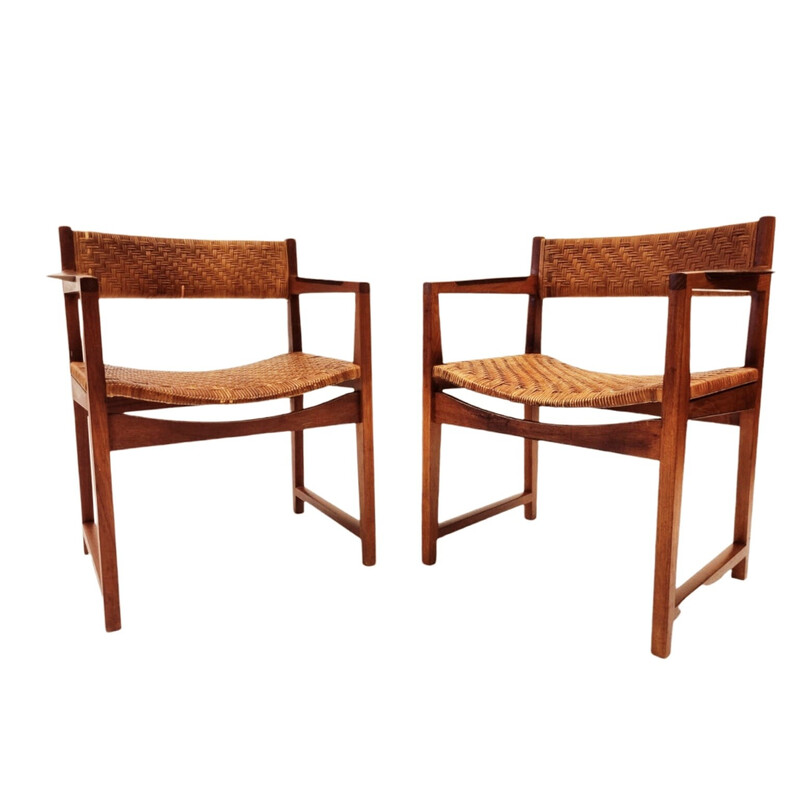 Pair of vintage teak and rosewood armchairs by Hvidt and Mølgaard for Soborg