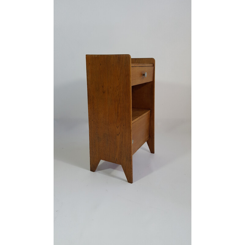 Bedside table with compass feet in solid oak - 1950s