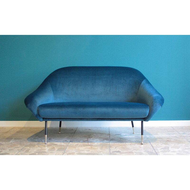 Italian two-seater sofa in dark blue velvet - 1950s