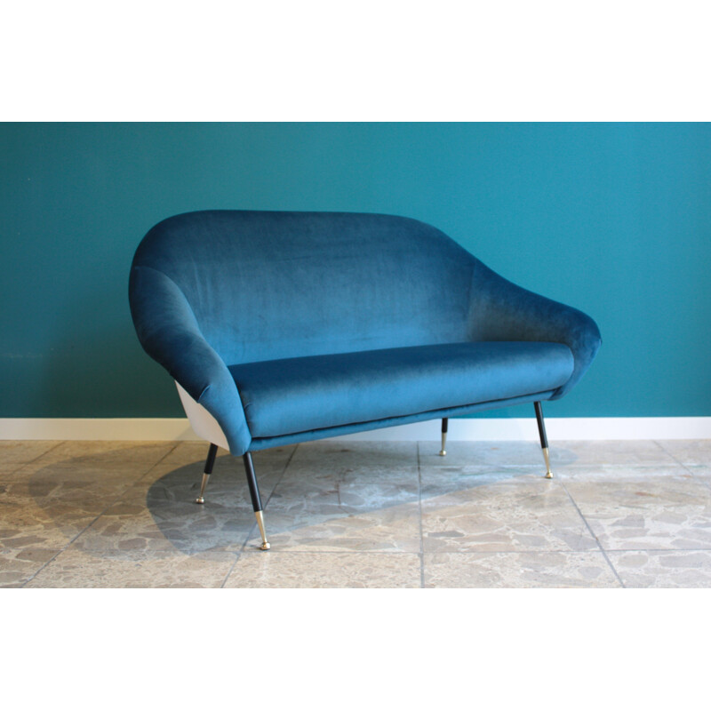 Italian two-seater sofa in dark blue velvet - 1950s