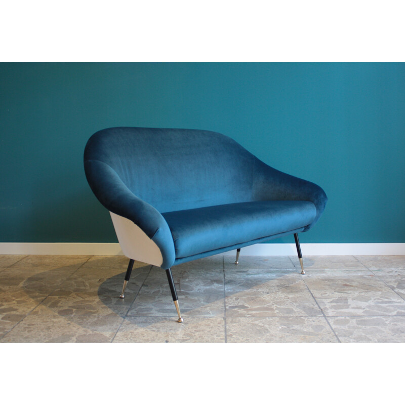 Italian two-seater sofa in dark blue velvet - 1950s