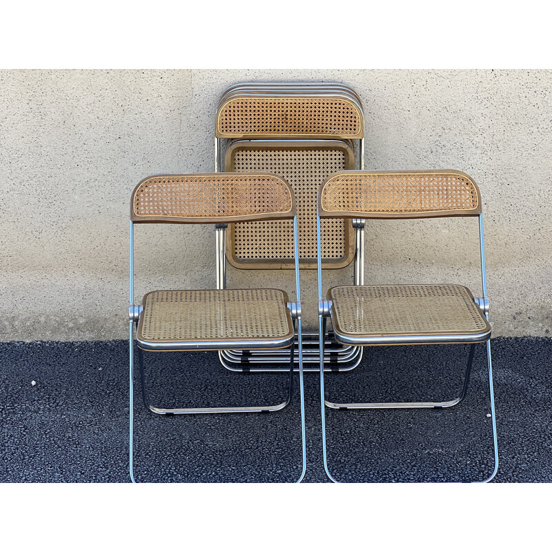 Set of 6 vintage cane folding chairs by Giancalo Piretti, 1970