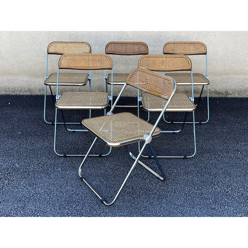 Conjunto de 6 sillas plegables de caña vintage de Giancalo Piretti, 1970