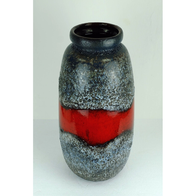 Scheurich "284-47"  blue and black ceramic vase with red glaze - 1960s