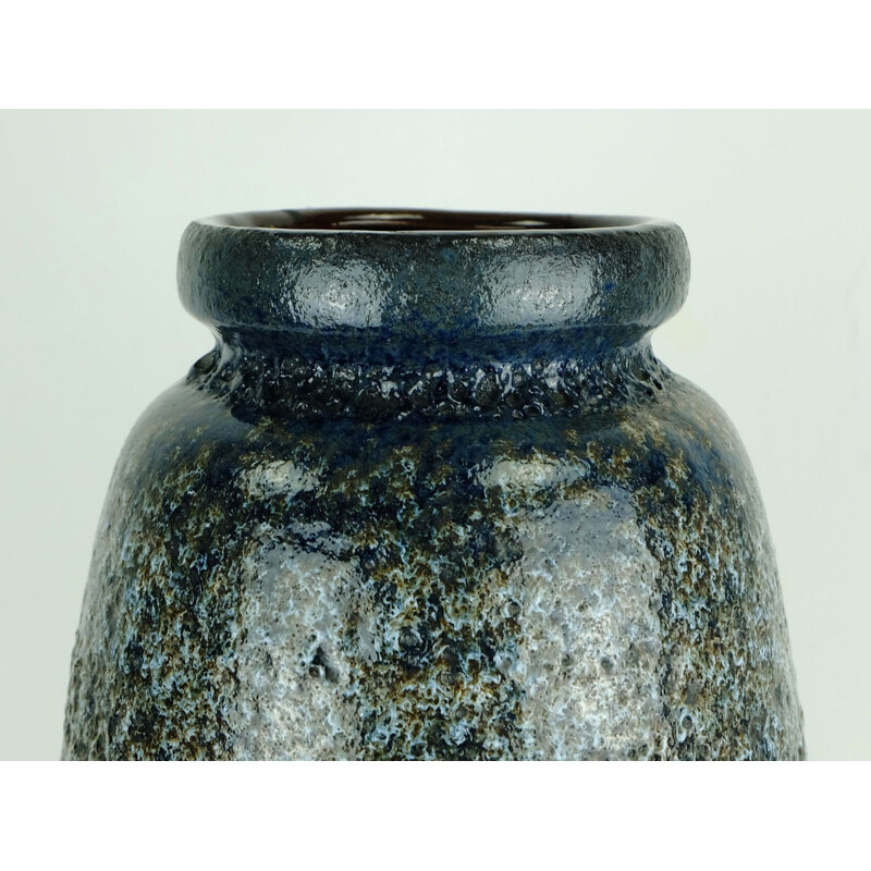 Scheurich "284-47"  blue and black ceramic vase with red glaze - 1960s