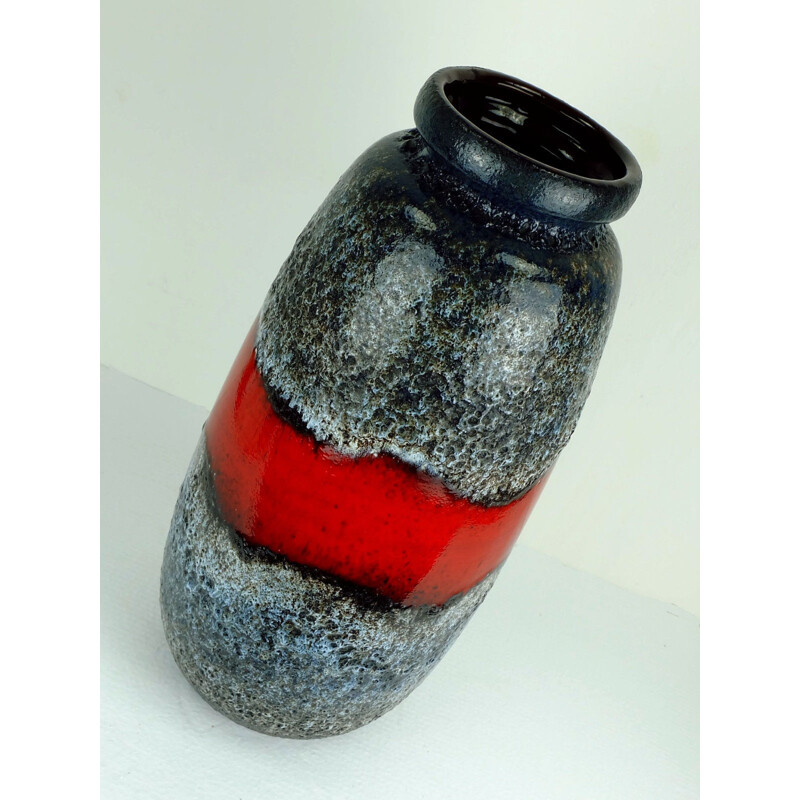 Scheurich "284-47"  blue and black ceramic vase with red glaze - 1960s