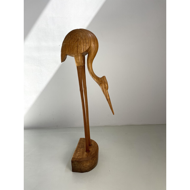 Scultura vintage di airone in teak