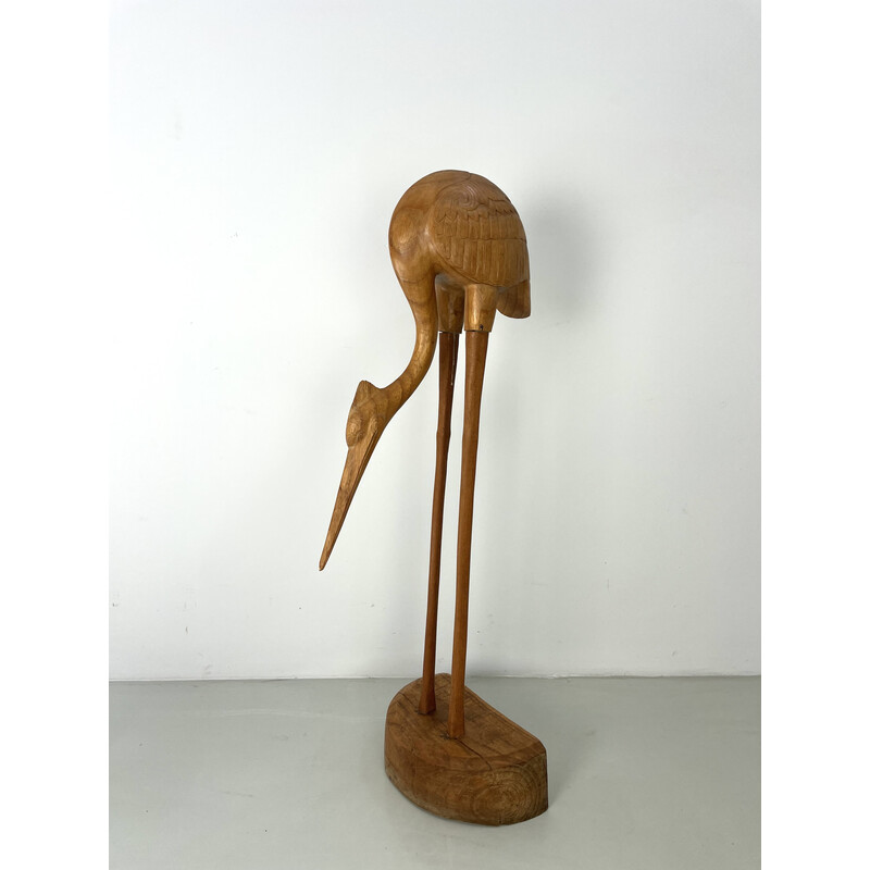 Vintage sculpture Heron in teak