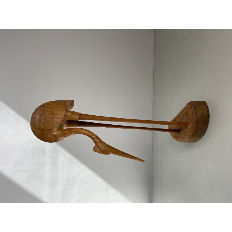 Scultura vintage di airone in teak