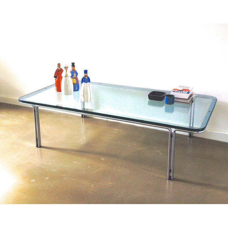Table basse "modèle T112" Kill en verre et acier chromé, Horst BRUNING - 1970