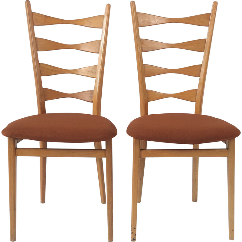 Pair of mid century dining chairs with high backrests by Ton, Czechoslovakia 1960s