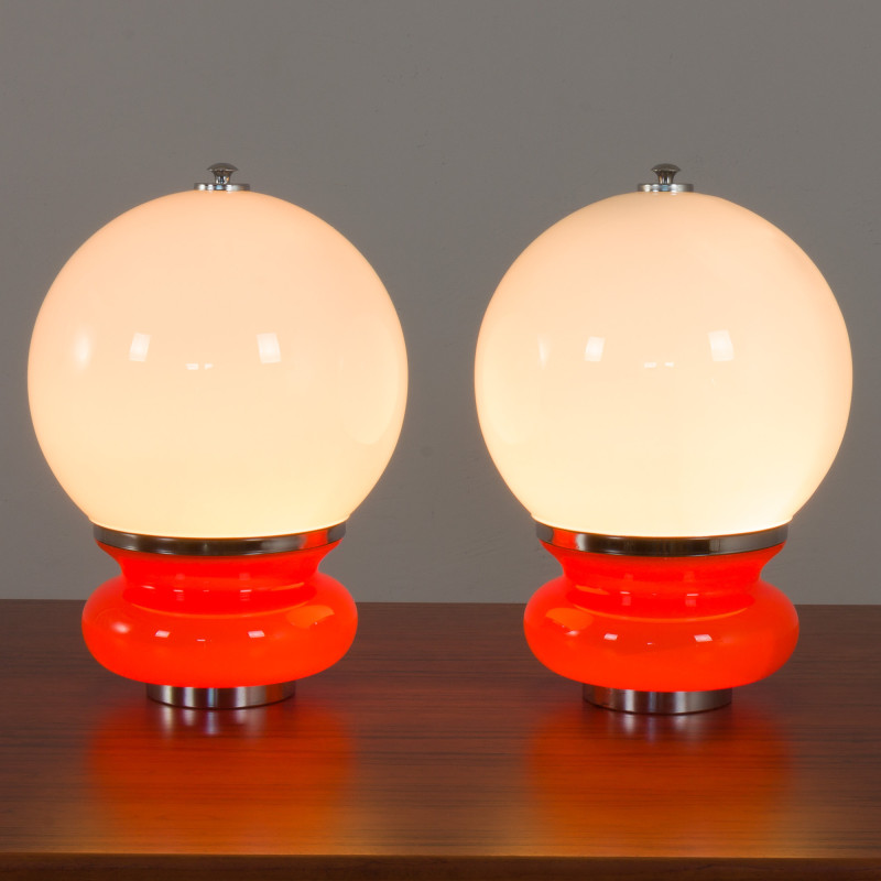 Pair of vintage Murano glass table lamps by Carlo Nason for Av Mazzega, Italy 1970s