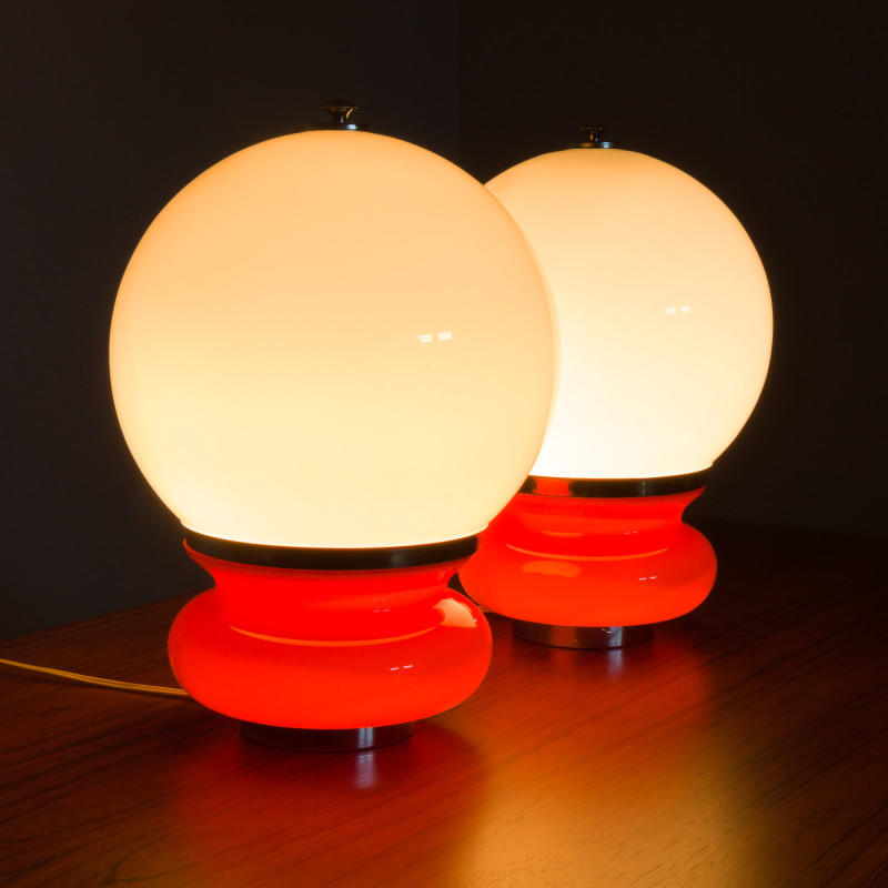 Pair of vintage Murano glass table lamps by Carlo Nason for Av Mazzega, Italy 1970s