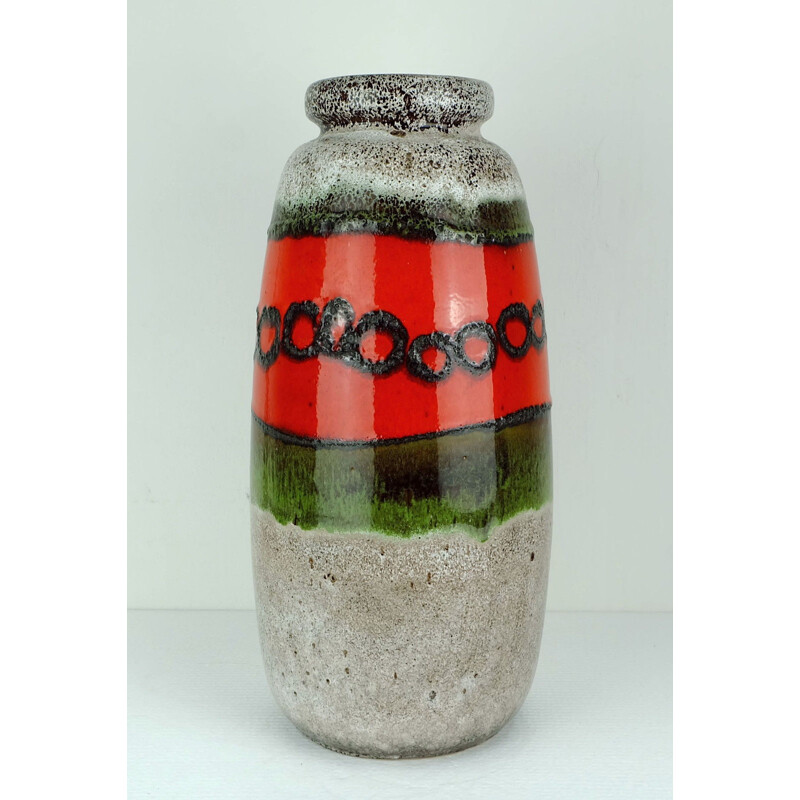 Scheurich green beige and red in ceramic with a black lava pattern vase - 1970s