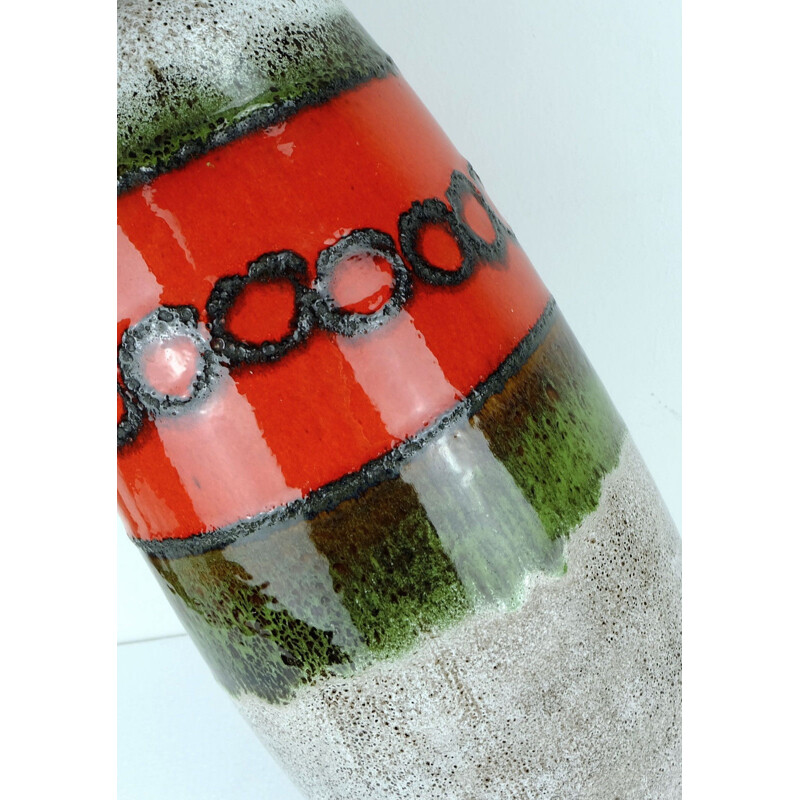 Scheurich green beige and red in ceramic with a black lava pattern vase - 1970s